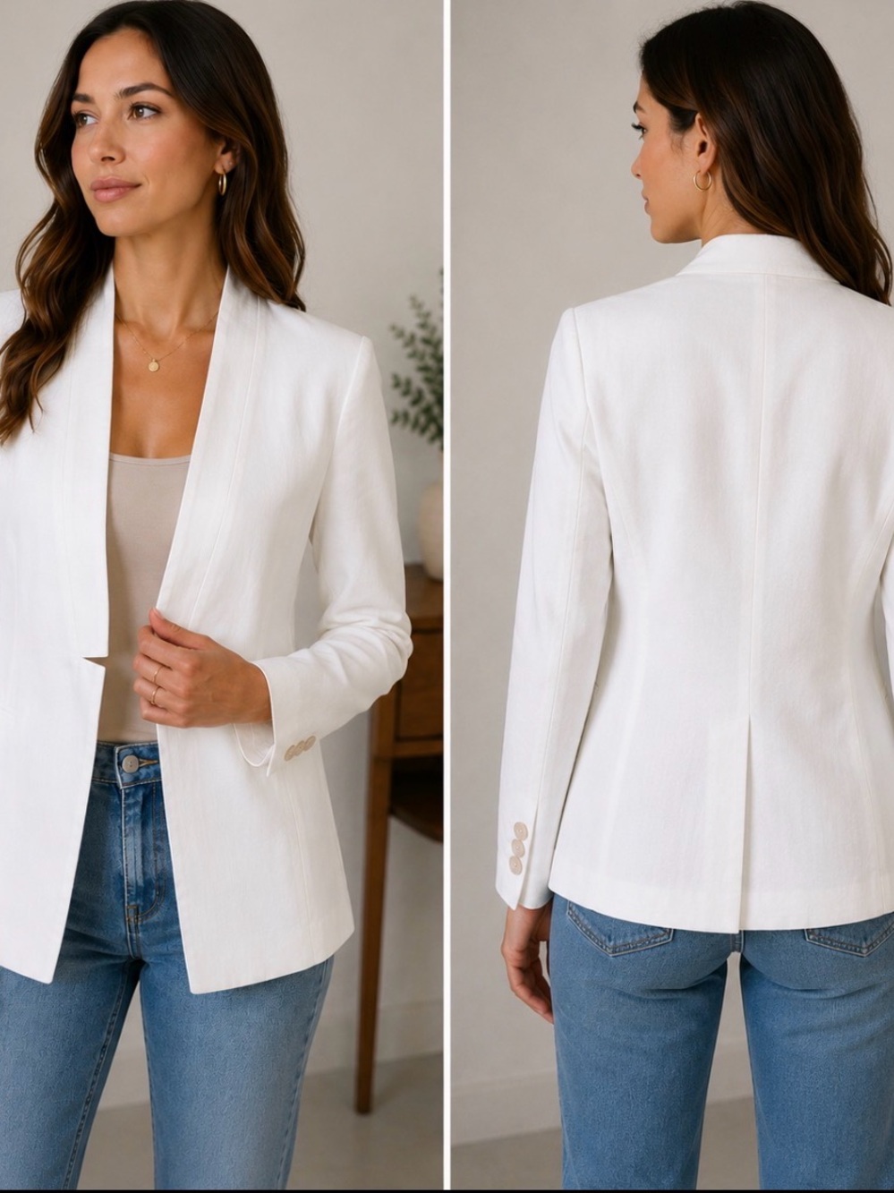AYR White Linen Open Front Blazer Jacket Size 2 Made in Portugal
